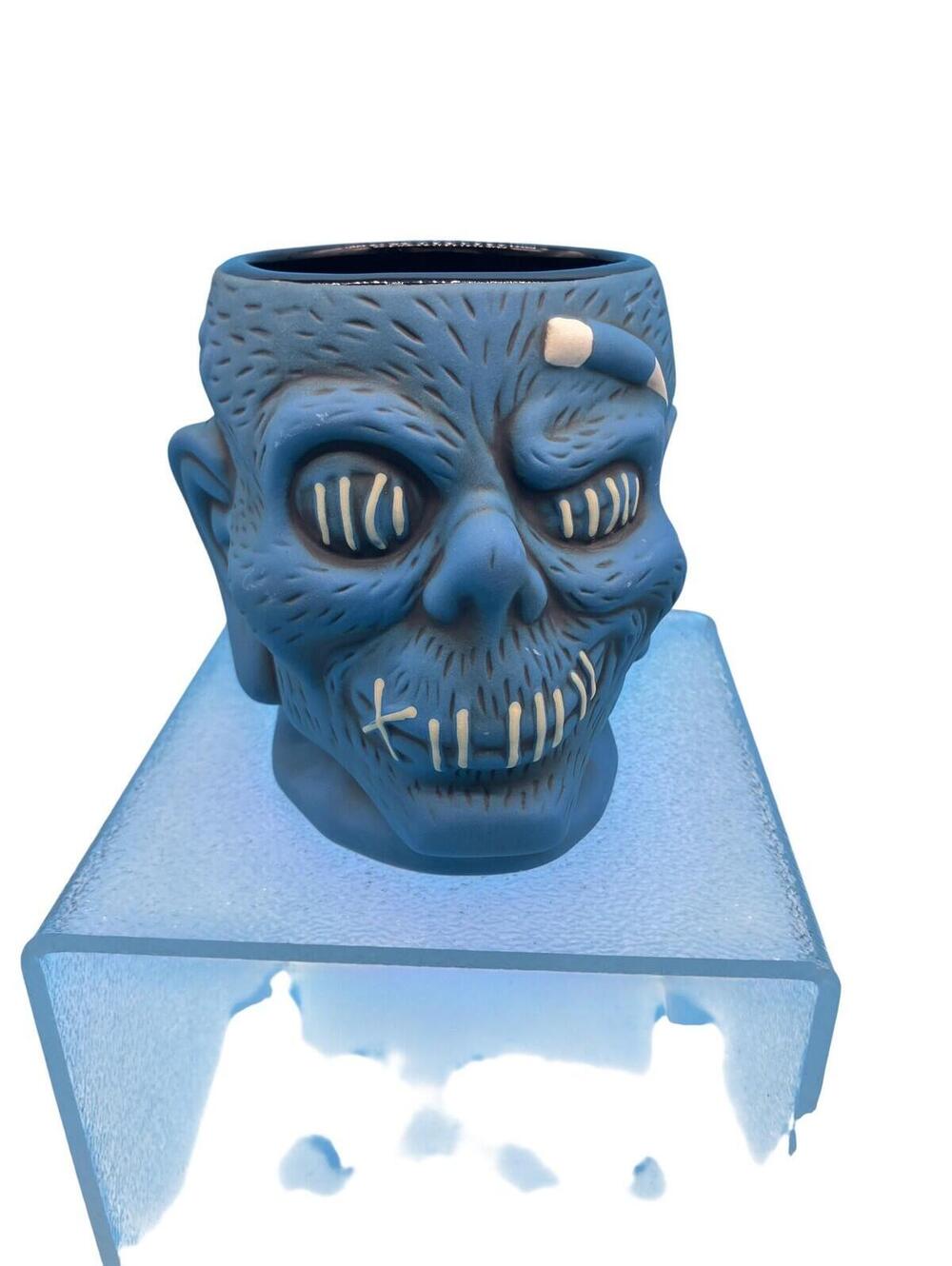 Disney Trader Sam's Grog Grotto Shrunken Head Zombie Mug Blue Ceramic Halloween